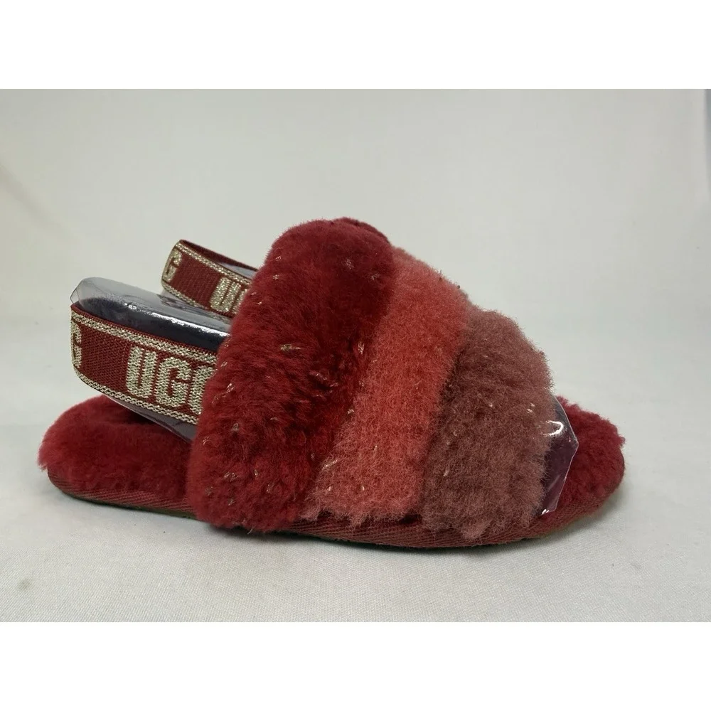 UGG Fluff Yeah Metallic Sparkle Girls Youth 10 Red Slipper Model  T 1125950T